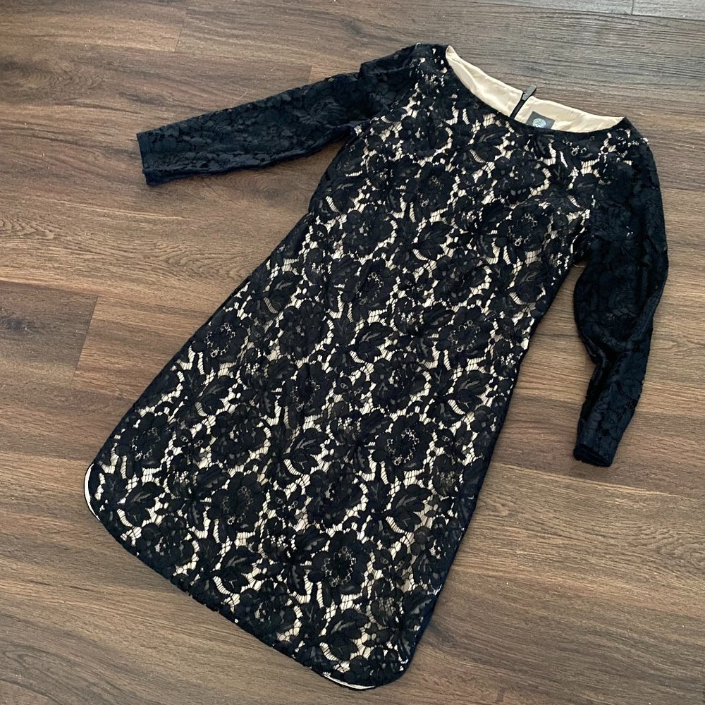 NWT $148 Vince Camuto Black Lace Mini Sheath Dress Size 6